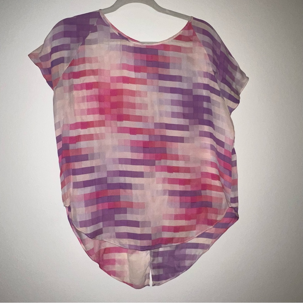 Parker Silk Abstract Striped Womens Top Pink Purple geometric summer lightweight